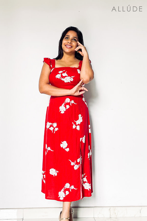 Red linen hot sale maxi dress